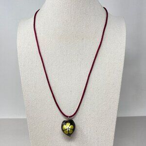 Hawaiian Kukai Nut‎ Necklace Handpainted Black Floral Adjustable